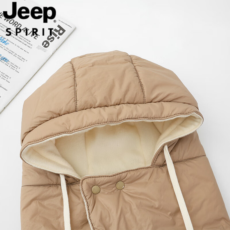 JEEP SPIRIT日系百搭羽绒皮面雷锋帽子女可围脖防寒保暖一体帽秋冬休闲套头帽 MM2474深灰 均码