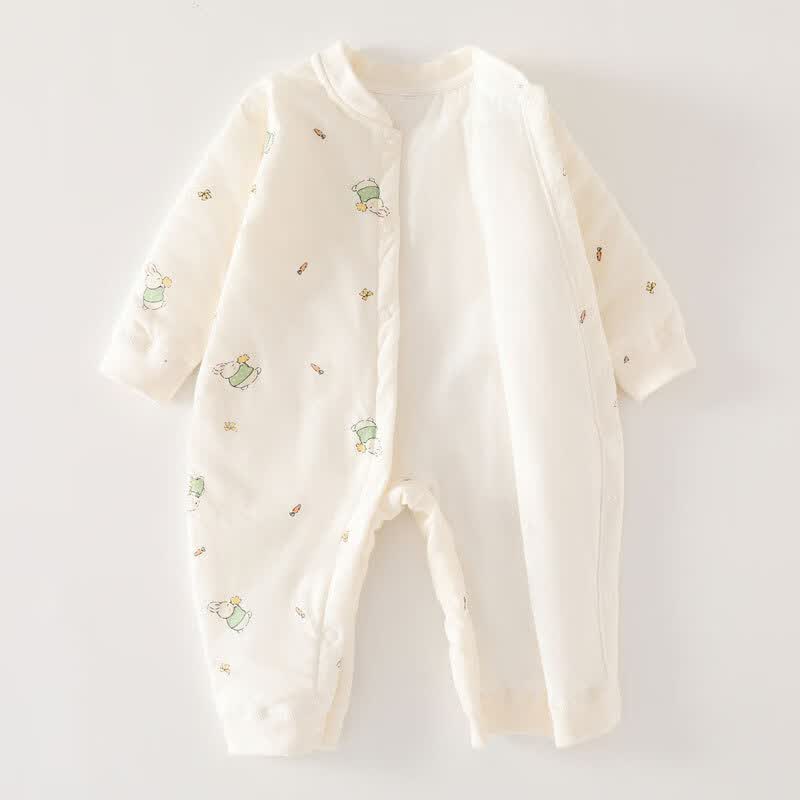 温小影婴儿连体衣秋冬夹棉加厚新生儿棉衣40g薄棉服0-12个月宝宝衣服 X6621米色小浣熊薄棉袄-开扣 66cm(11-14斤合适)
