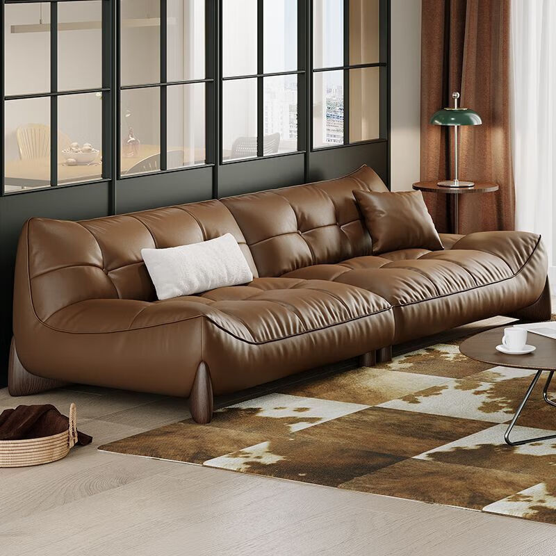ian)广东佛山东莞品牌真皮沙发客厅简约设计师棕色复古小户型意式极简
