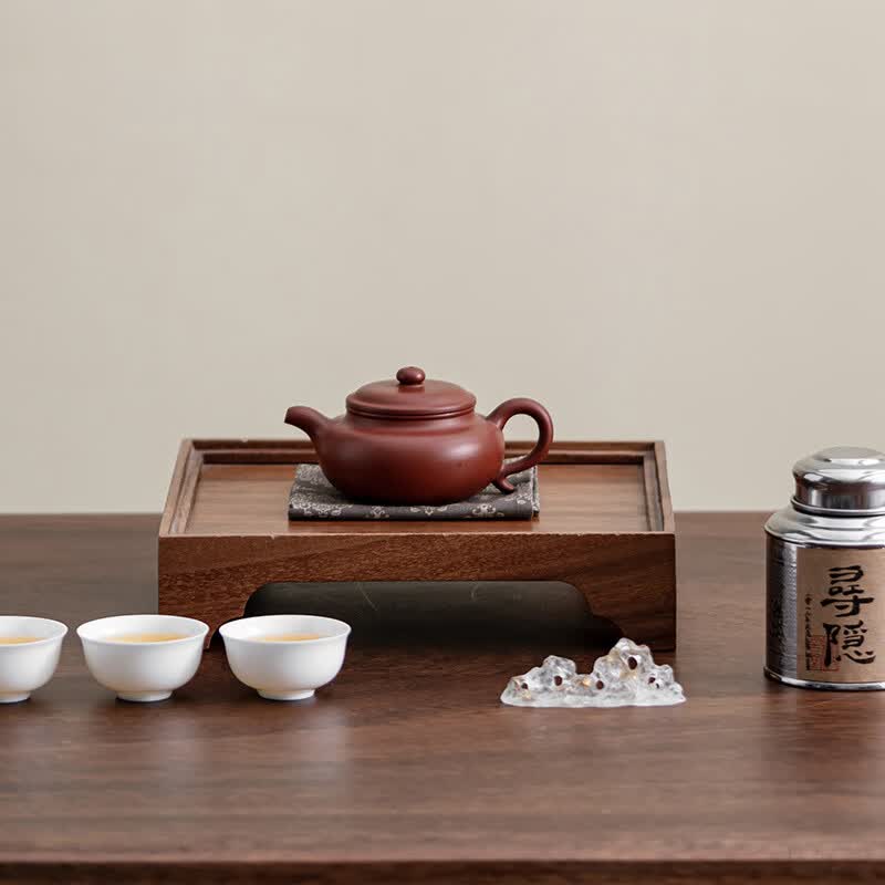希格鲨北美黑胡桃木家用壶承小型茶盘紫砂壶垫茶托干泡台高端实木储水式 升级版整块胡桃木壶承-浪花