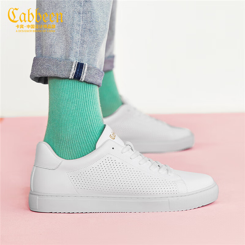 CABBEEN卡宾网红小白鞋男鞋透气平底板鞋男秋冬百搭男士运动休闲鞋男 320320556402-Z白色镂空 40