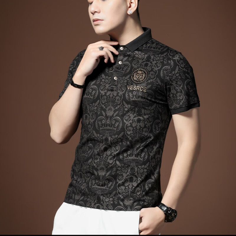 丛意(congyi)菲乐2024夏季新款烫金印花polo衫男衣服修身潮流ins翻领