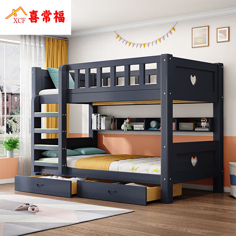 双层床全实木两层母子带梯柜子高低床成人床 爬梯上下床 书架 床垫x2