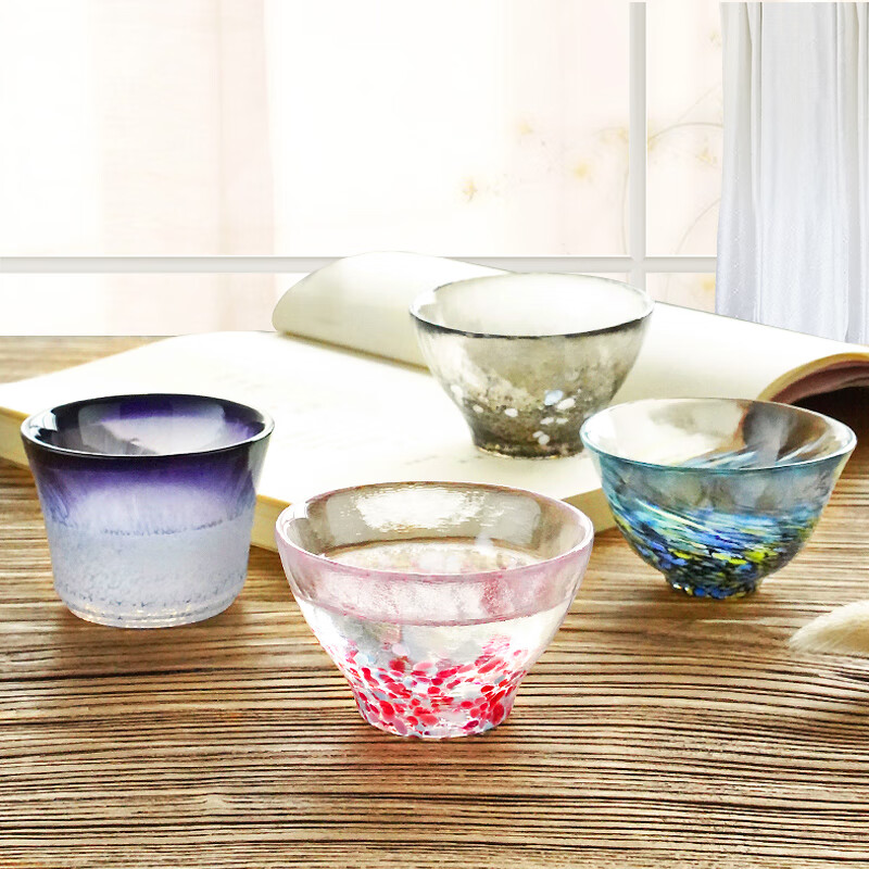 aderia津轻玻璃杯手工彩杯礼盒套装日本进口酒杯花茶清酒杯结婚礼物鱼