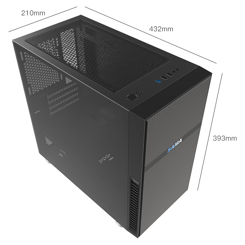 先马（SAMA）平头哥M1电竞版 Mini小机箱 支持MATX主板240水冷/非钻孔钢化玻璃侧透/背线/独立电源仓/U3