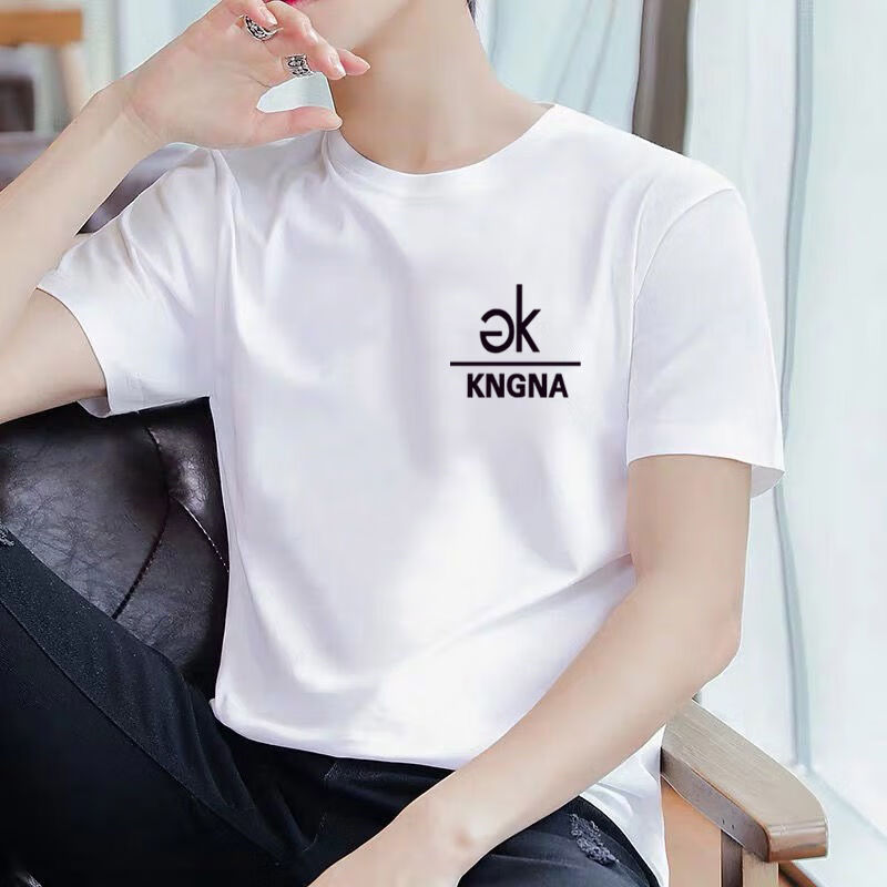 男短袖上衣夏季男士宽松半袖体恤打底衫中青年男装t恤 象牙白色胸标gk