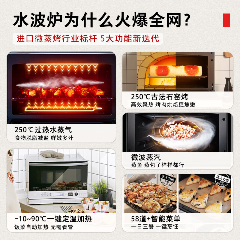 东芝（TOSHIBA）微波炉 原装进口微蒸烤一体机 家用变频水波炉 微波炉蒸烤箱一体机 白色迷你空气炸电烤箱一级能效 ER-SD80CNW