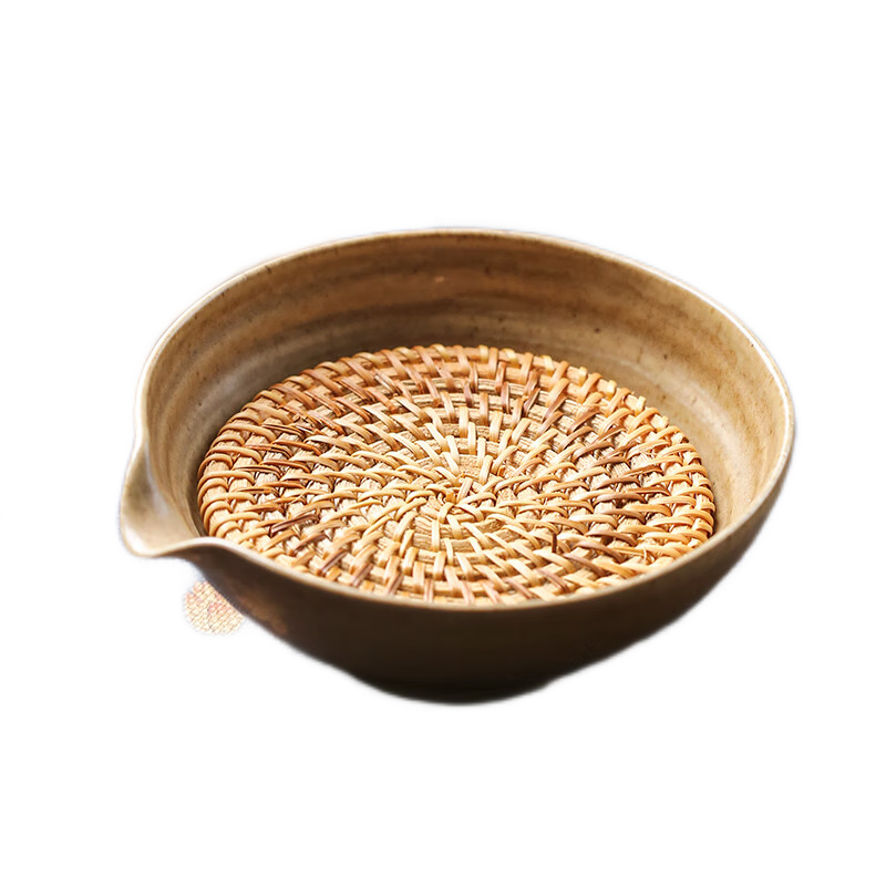 MATTE MAISA日式儲(chǔ)水壺承藤編墊養(yǎng)壺干泡臺(tái)單層小茶盤粗陶瓷蓋碗底托復(fù)古茶具 大號(hào)17cm