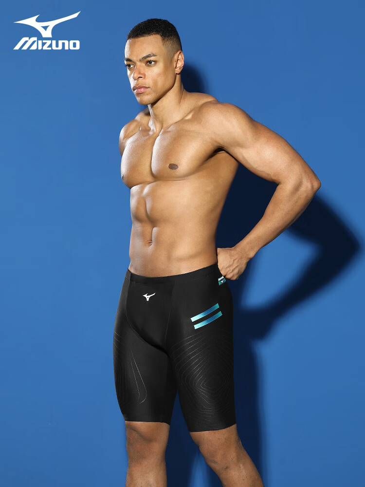 美津浓(MIZUNO)泳裤男专业竞速游泳裤五分新款速干防尴尬男士训练游泳装备 黑色 M