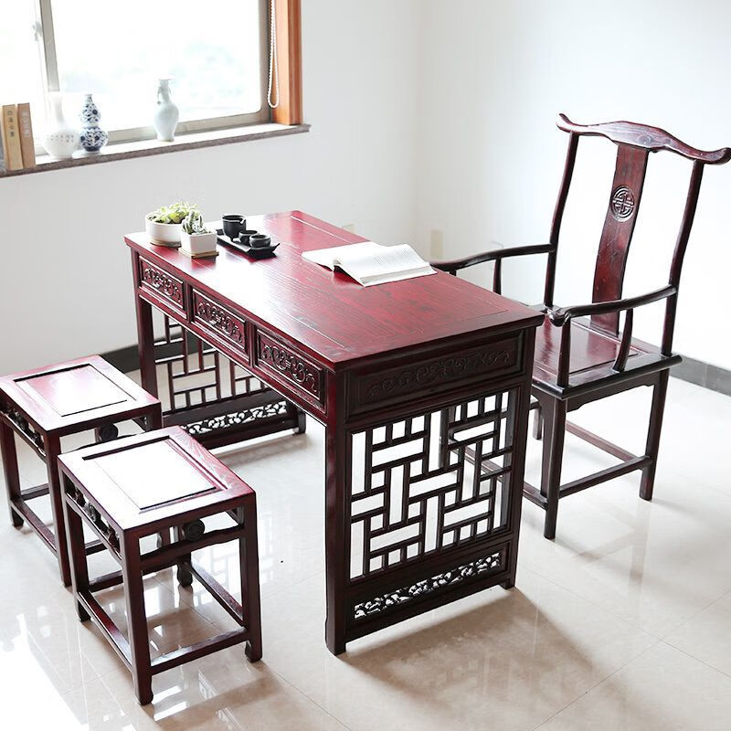 中式实木书桌椅子带抽屉家用中医馆诊中式实木书桌中医馆诊桌榆木 1.