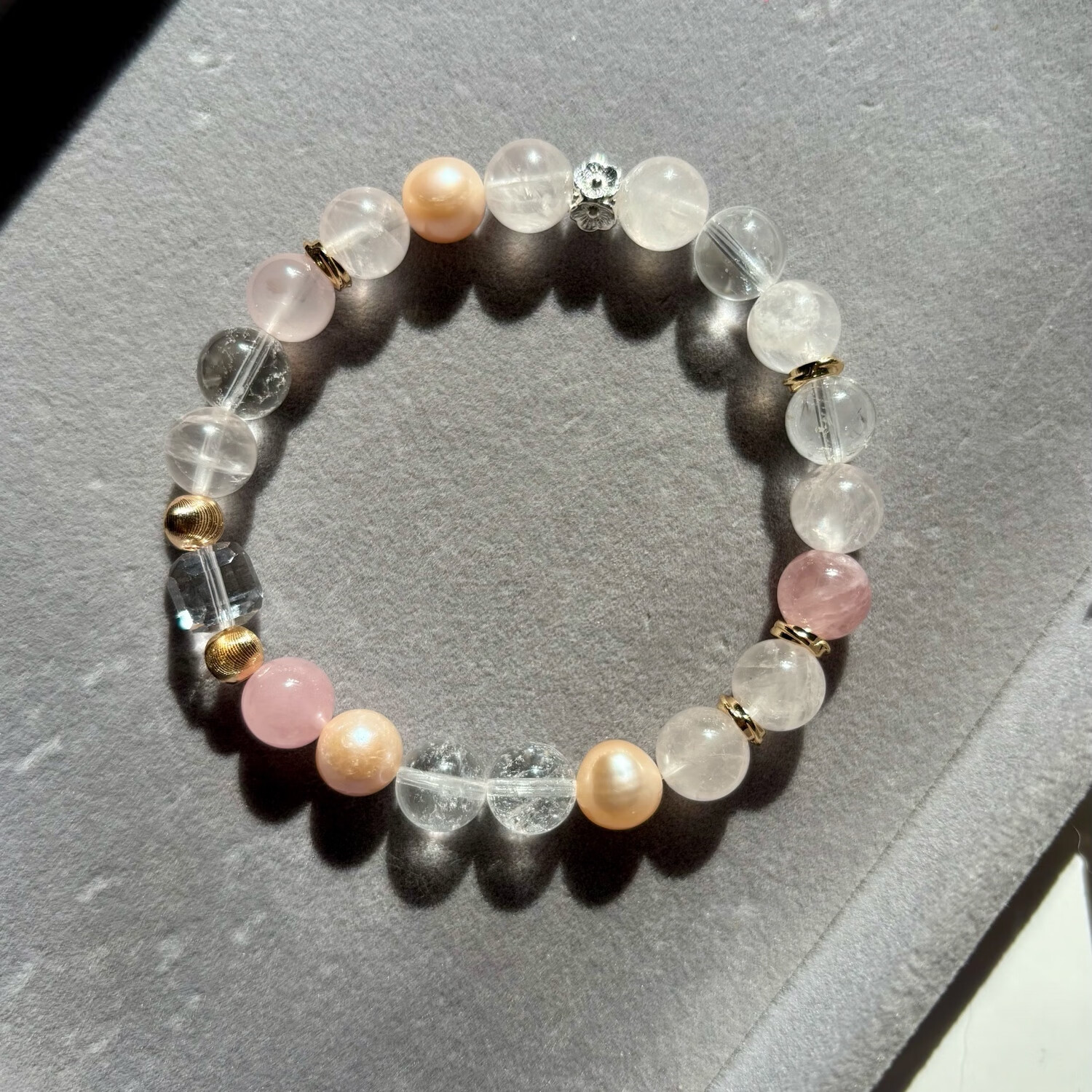 天然粉晶多宝配珍珠马粉白水晶手串熊猫公主水晶