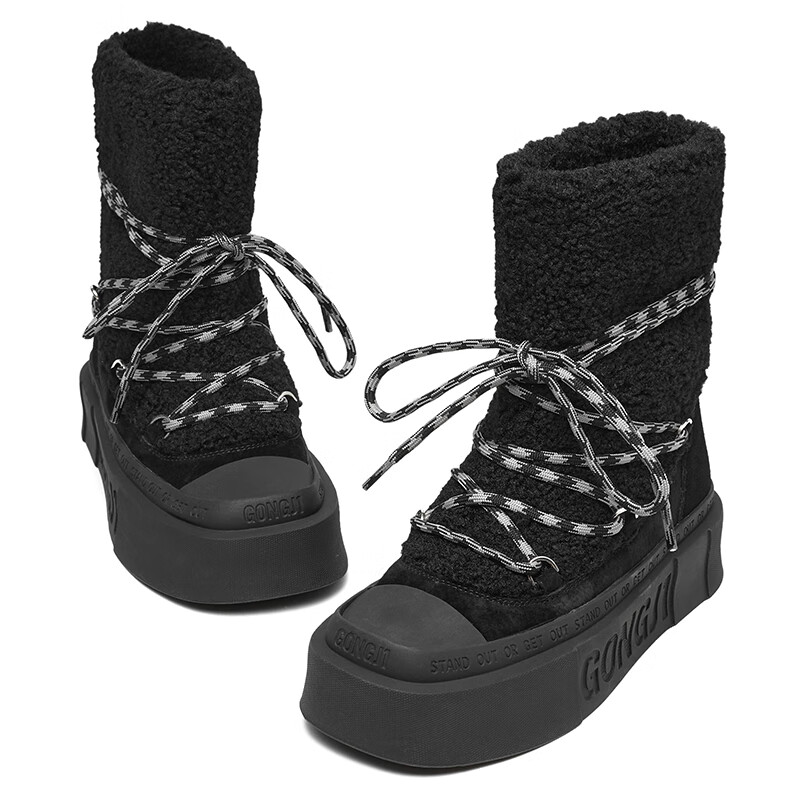 共迹gongji 2025冬季新款加绒雪地靴厚底防滑休闲鞋加厚保暖一脚蹬棉鞋女鞋 雪景夜（加绒雪地靴） 37