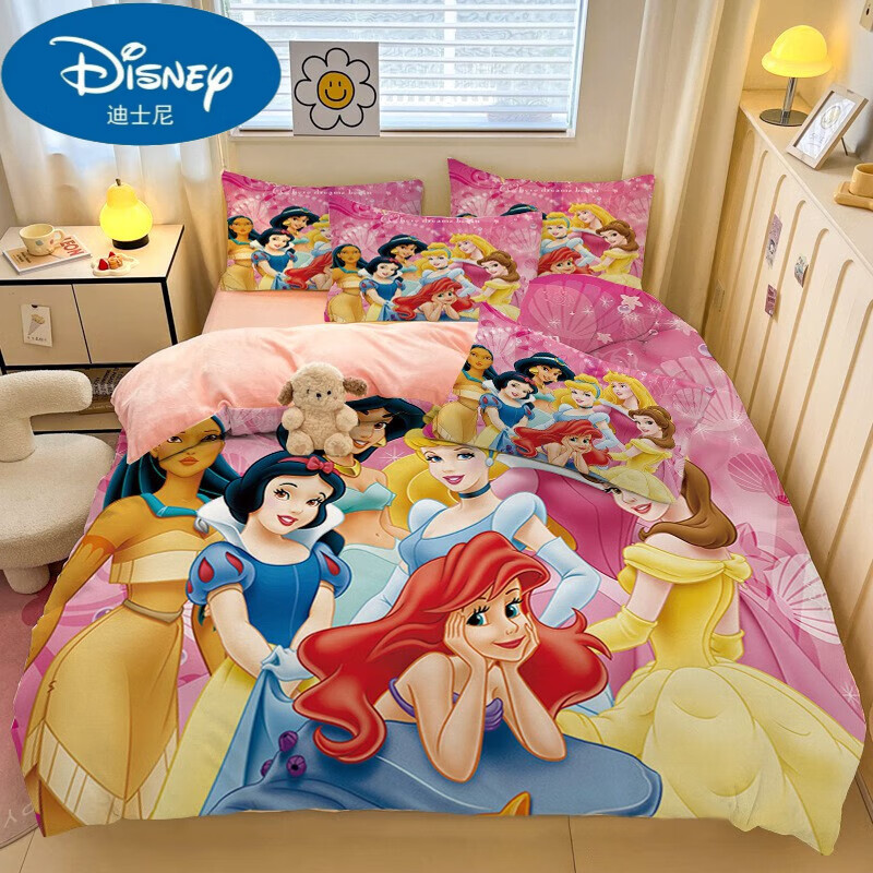 迪士尼(disney)儿童床上四件套学生加厚冬季白雪公主婴肤绒双面柔软加
