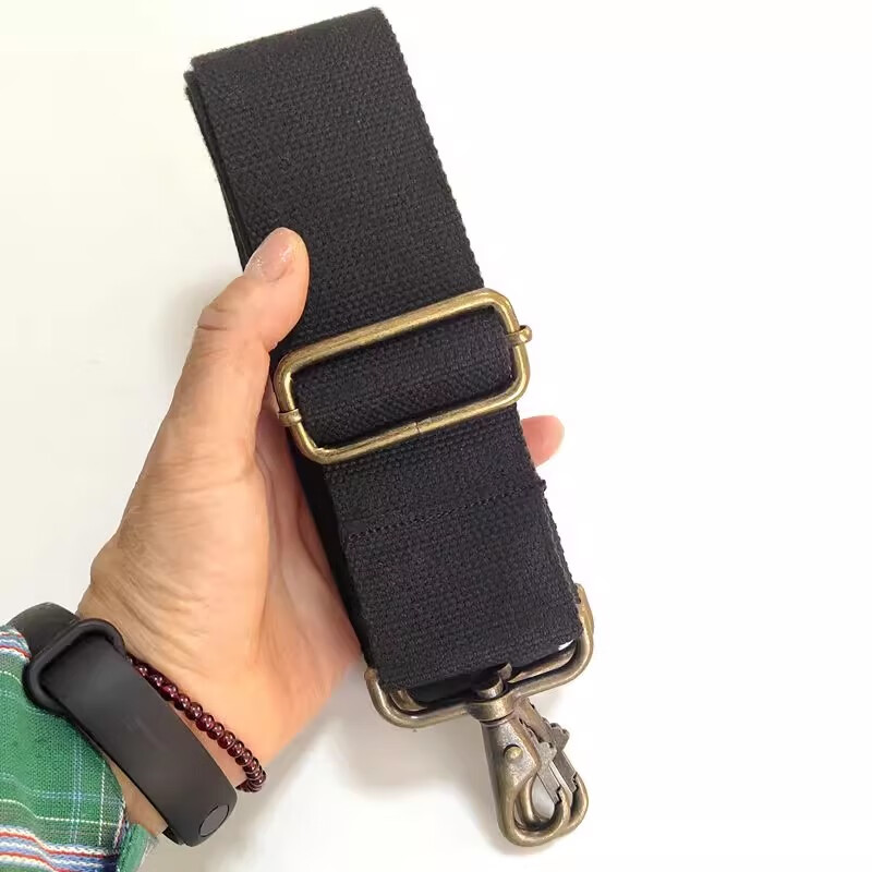 佳品优旅行包背带运动包斜跨背带加宽厚帆布5厘米宽可调节替换带包带子 黑色+古铜色配件一条