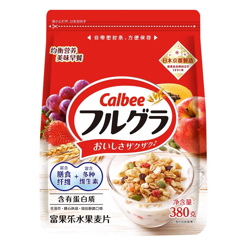 Calbee卡乐比早餐水果燕麦片 原味380克袋装 日本进口食品 方便代餐