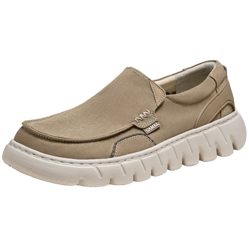 骆驼（CAMEL）男鞋 新款轻便软底透气套脚乐福鞋一脚蹬百搭帆布休闲鞋 G14S076110 卡其 42