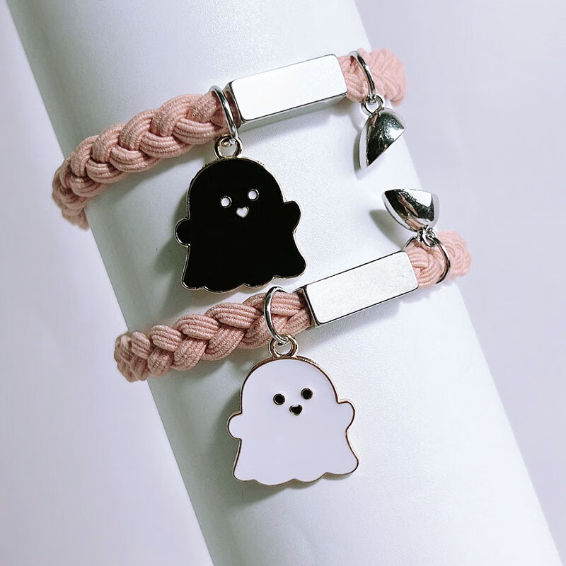 胖东来同款定制情侣手链新款黑白幽灵ins风款刻字名字送男友小皮 蓝粉幽灵白/半边相吸【刻字留言