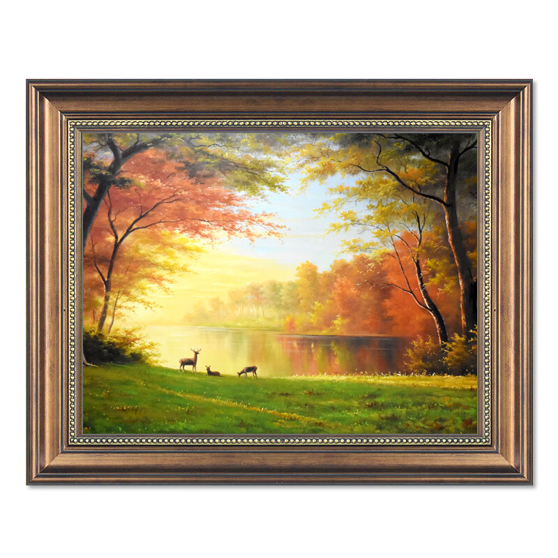 柳莺花燕美式招财装饰画客厅走廊挂画欧式风景山水壁画餐厅墙画饭厅仿油画 C-鸿运高照 55cm*45cm