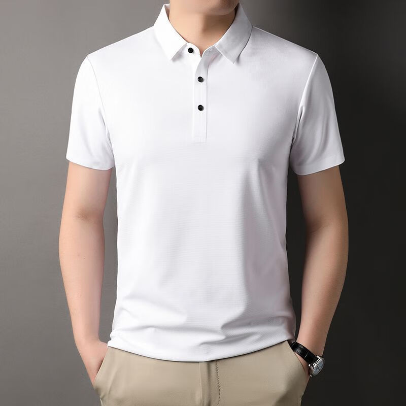 巴宝莉纯色男士短袖t恤2024夏季新款中青年休闲纯色翻领polo衫男 白色