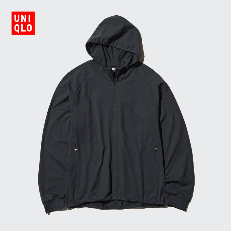 优衣库男女装防晒衣DRY-EX速干高弹力拉链连帽开衫475387 465203 475387/09黑色 XL