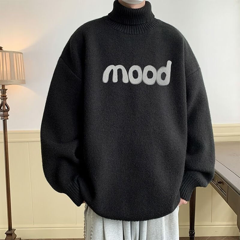 新款美式复古潮牌加厚宽松慵懒套头情侣针织 达尔ae86特uh韵黑抗起球