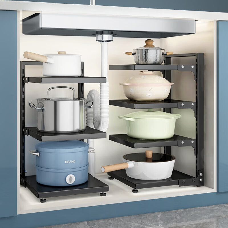 品喻（PINYU）厨房置物架家用多功能锅具收纳架多层橱柜下水槽灶台分层放锅架子