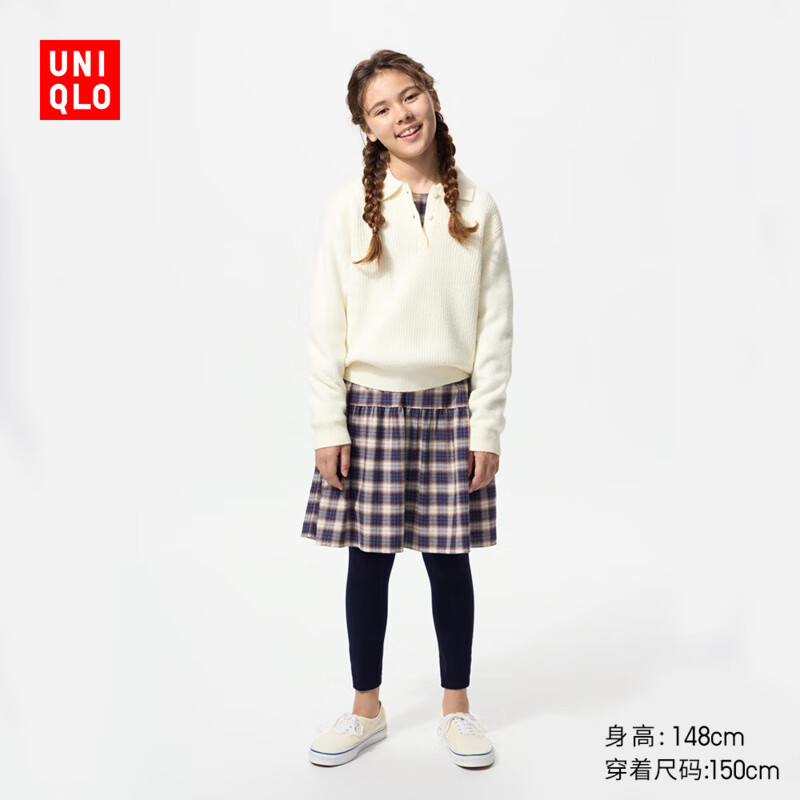 优衣库童装女童HEATTECH EXTRA WARM绒面紧身裤保暖打底裤478174 09 黑色 160