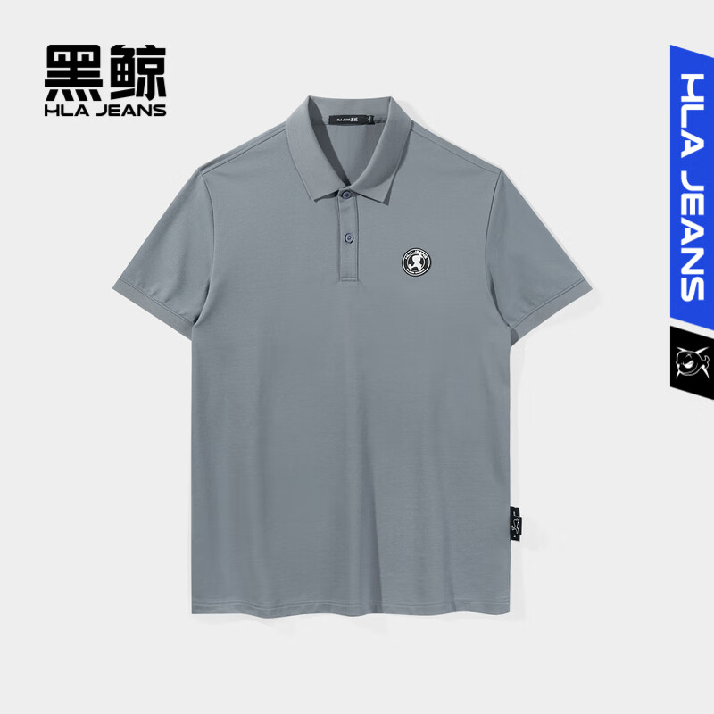 黑鲸【海澜之家旗下】小字母印花短袖polo衫男夏季翻领套头衫休闲简约 深灰30 175/92A(L) 推荐69-75kg