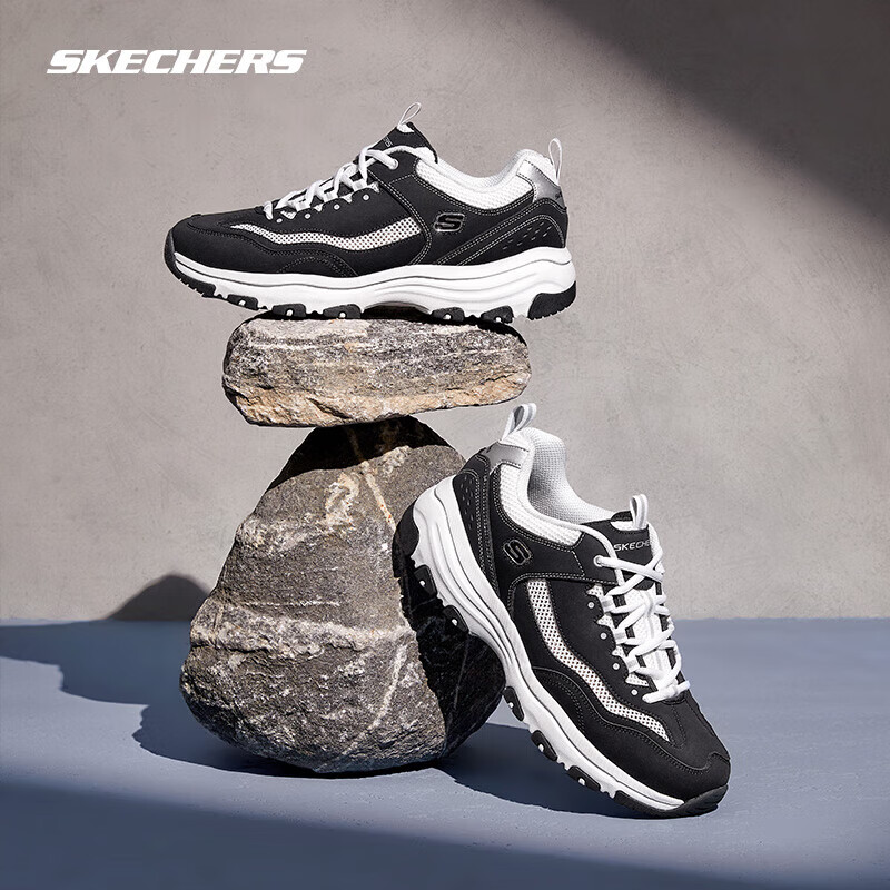 斯凯奇（Skechers）男鞋厚底耐磨熊猫缓震舒适运动鞋时尚休闲鞋户外低帮老爹鞋 41.5
