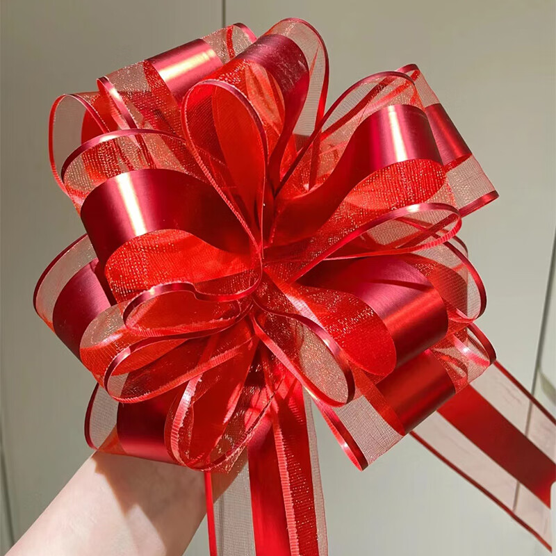 婚品拉花彩带婚车车队装饰结婚陪嫁喜被被子大红色蝴蝶结扎花 酒红_雪