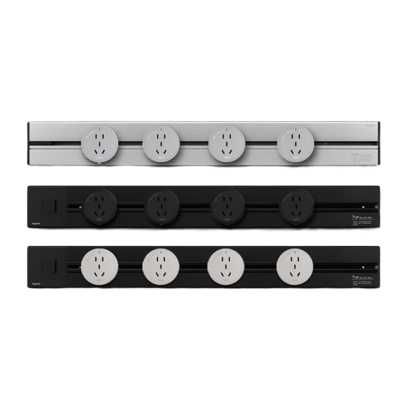 羅格朗（LEGRAND）軌道插座明裝可移動(dòng)電源廚房家用滑軌插座排插電力導軌插座插排 白色【60cm+5個(gè)五孔】明裝