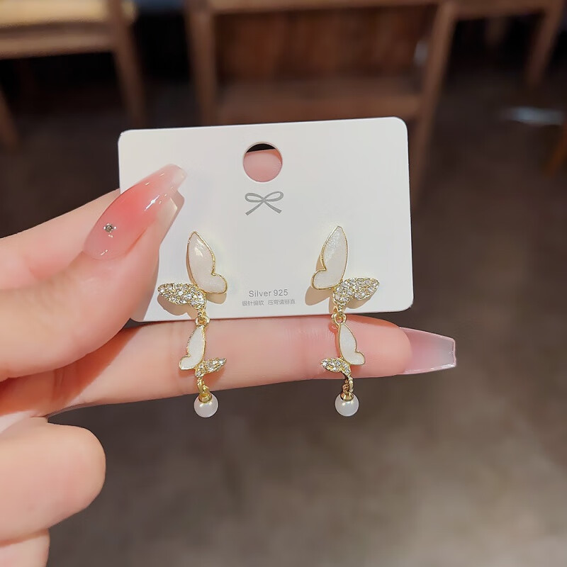 巴克乐乐秋夏中长款滴油蝴蝶耳环女小众设计感高级轻奢风气质耳钉耳饰