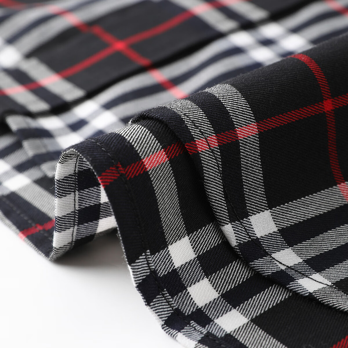 Navigare意大利小帆船时尚格纹衬衫男士2025春秋季新款丝光刺绣简约衬衣 黑/红 M