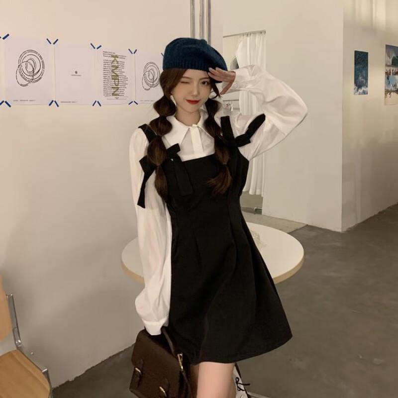 柠瑜芯150小个子穿搭套装可爱春秋学生法式初恋甜美蝴蝶结连衣裙女两
