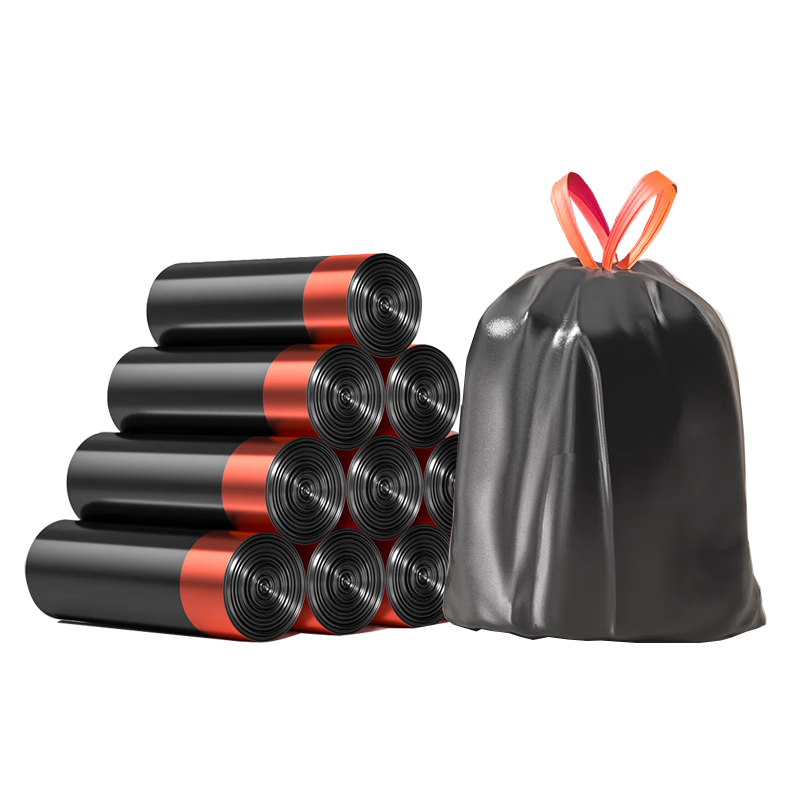 家馨洁抽绳垃圾袋加厚105只单面12μ黑色45*50cm点断式家用中号