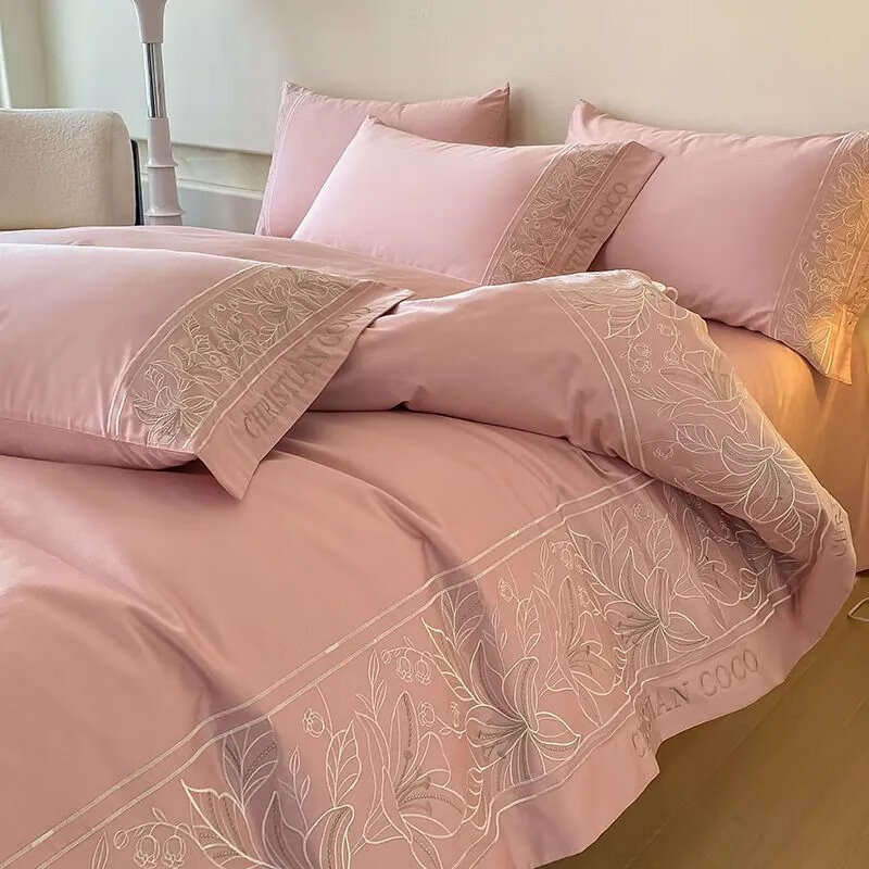 水星家纺家纺欧式母婴长绒棉四件套纯棉轻奢刺绣被套床单床笠全棉 升级款：婴儿级重工刺绣*豆沙*送 适用2m床四件套*被套2.2x2.4m