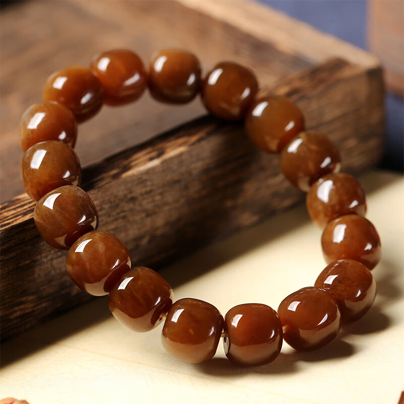 今传福天然新疆且末糖色老糖料和田玉手链男女玉石佛珠手串老型珠桶