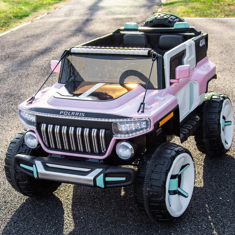 孩儿乖坦克悍马H8超大号儿童电动车四轮可坐大人双人越野车小孩玩具车 粉：23A超威+皮座软轮