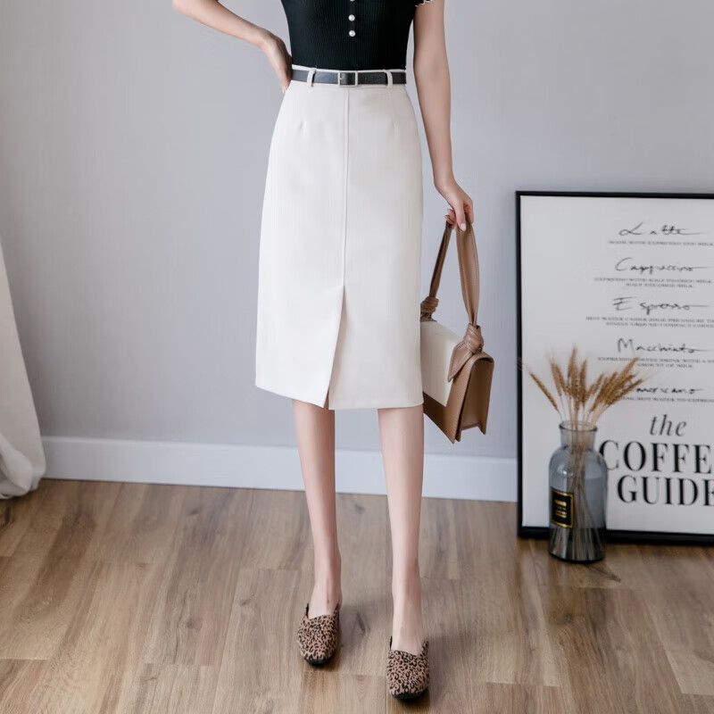春夏新款通勤半身裙长职业裙高腰a字裙色裙包臀裙一步裙潮 米杏色 s
