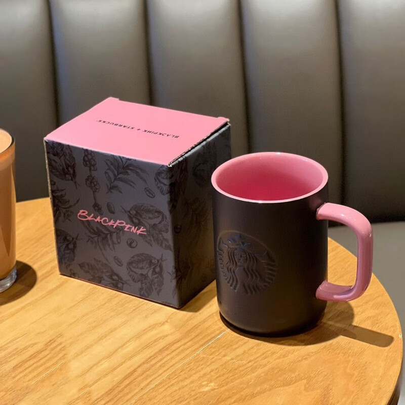 星巴克杯子BLACKPINK黑粉聯名涂鴉陶瓷馬克杯辦公室水杯桌面咖啡杯 粉黑聯名馬克杯473ml