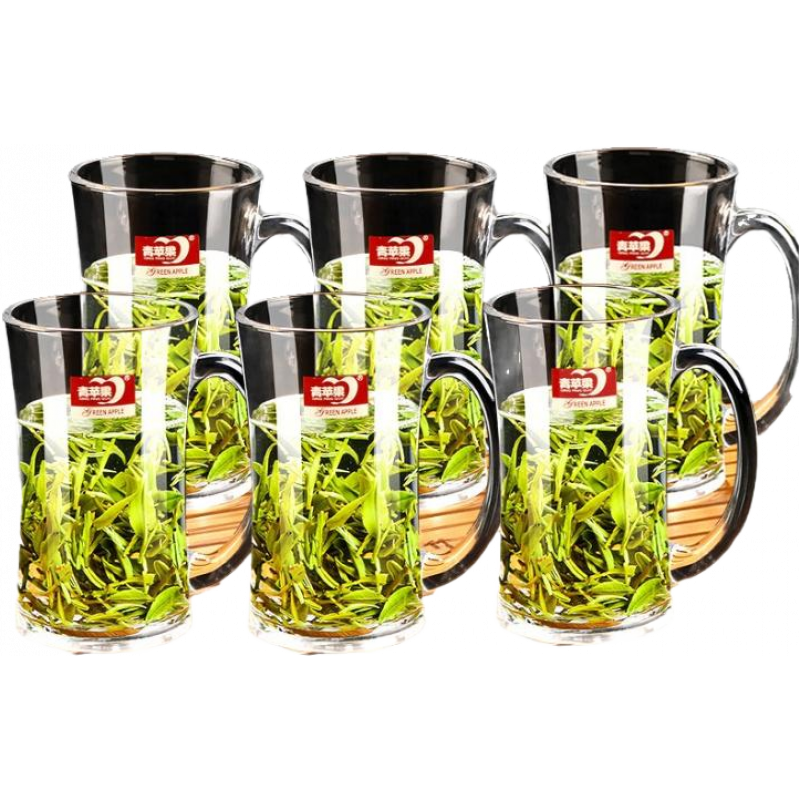 青蘋果玻璃杯家用喝水杯子泡茶杯辦公室?guī)w男女士水杯帶把大容量 【6只裝】海特杯320