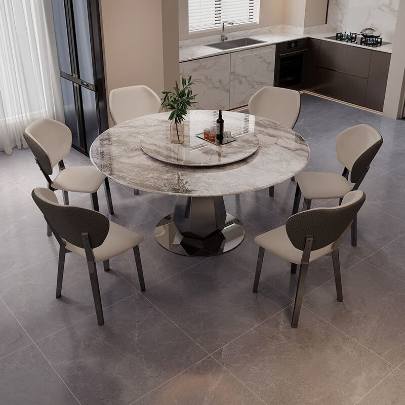 布欧格意式高端超晶石小户型现代简约圆形岩板圆桌带转盘微晶石餐桌家用 【18mm超晶石】圆桌 120x120x76cm