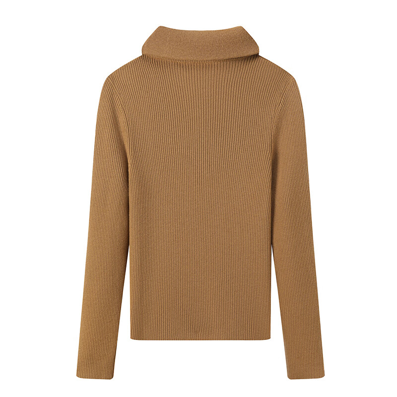 恒源祥弹力修身羊毛衫女冬季新款拉链翻领套头毛衣休闲纯色内搭针织衫女 中星驼 M /165/88A