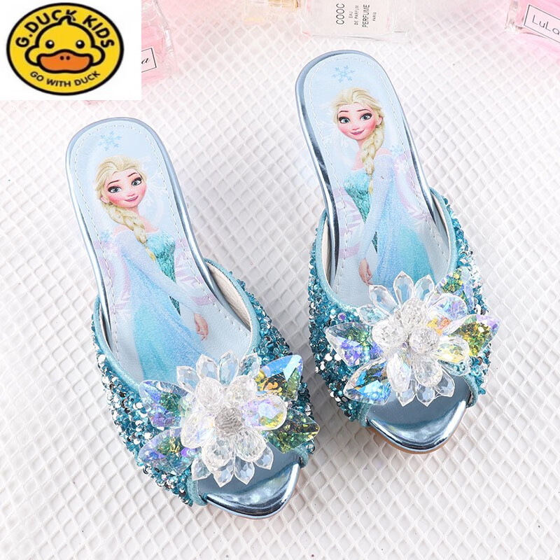 duckkids女童公主鞋软底皮鞋单鞋水晶鞋舞台表演鞋冰雪奇缘爱莎儿童