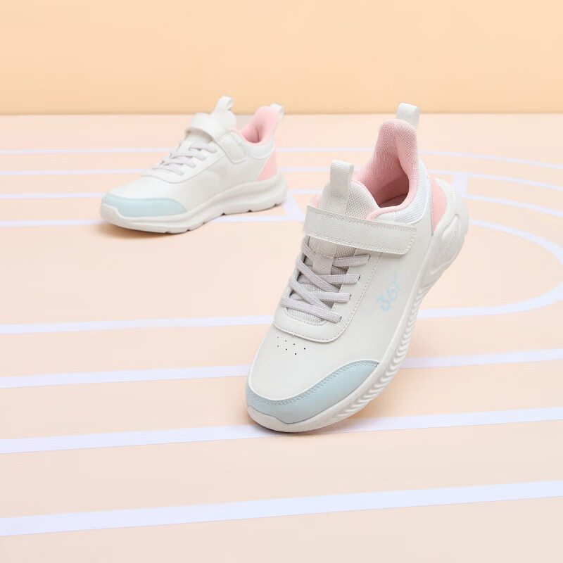 361°儿童运动鞋男童跑鞋秋冬密网轻便魔术贴女童皮革加绒保暖运动鞋 【皮革】羽毛白/甜心粉色/萌芽绿色 41