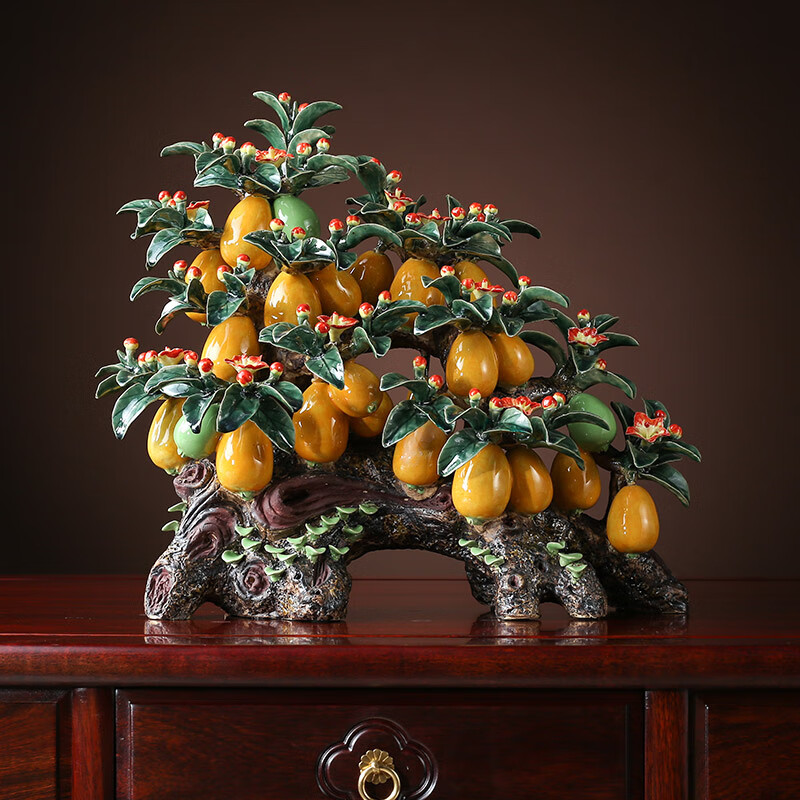 明鸿韵陶瓷工艺精品礼物家居电视酒柜门客厅饰品植物枇杷金玉满堂摆件