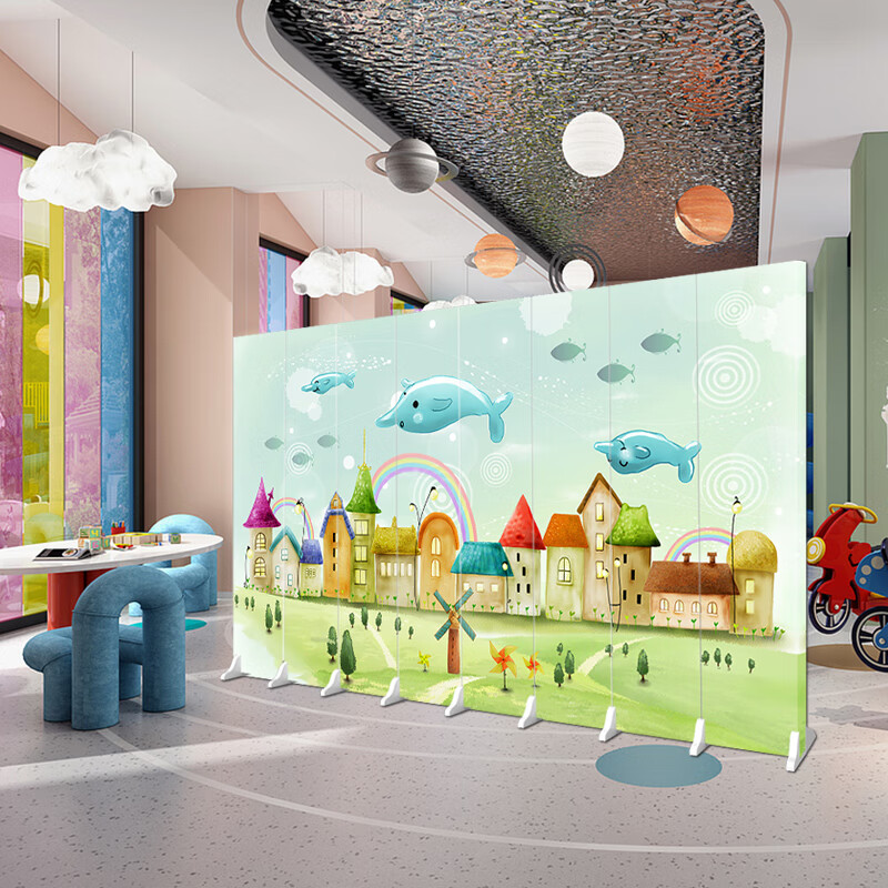 双劲卡通屏风隔断墙幼儿园可爱简约现代房间游乐场装饰可折叠移动 8扇