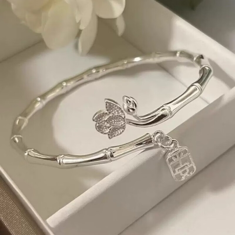 胖东来同款老人纯银手镯平安竹节女9999实心足银镯子手链送老婆女 30克 竹报平安 【附国检证书+礼