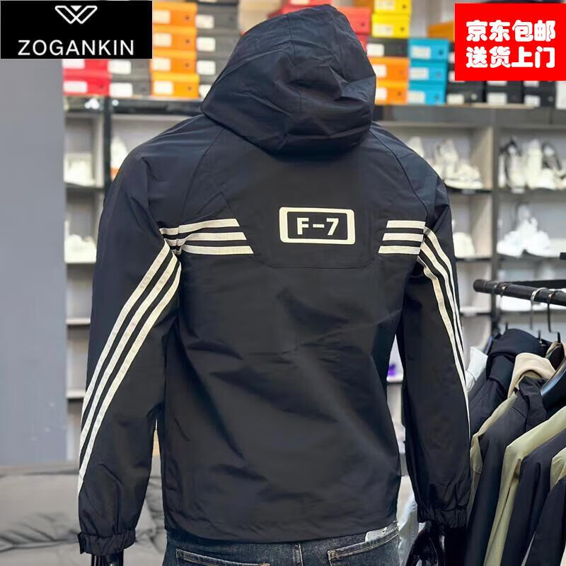 ZOGANKIN品牌高级休闲装连帽外套男春季连帽夹克青年修身运动上衣潮牌男装 黑色 L适合120-140斤