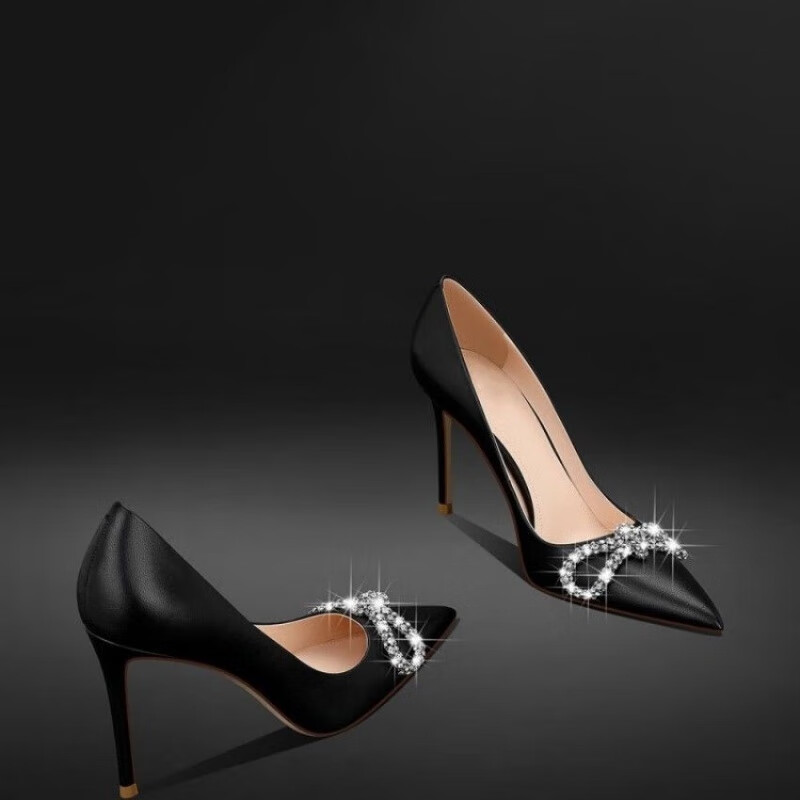 菲菲茵曼3245码高跟鞋2024气质尖头细跟软底蝴蝶结宴会欧式单鞋女